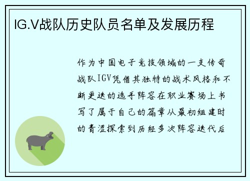 IG.V战队历史队员名单及发展历程